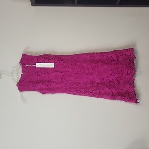 RYAN MICHELLE Pink Lace Overlay Sleeveless Sheath Midi Dress